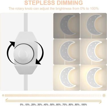 Світлодіодний настінний світильник для дитячої кімнати Приліжковий світильник з можливістю яскравості Теплий Білий Місяць (білий)