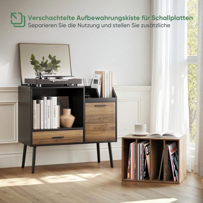 Підставка для програвача Semiocthome з ящиком для вінілу, тумбочка для принтера, шафка з полицею для CD, вінтажний столик з масивними дерев'яними ніжками, великий розмір