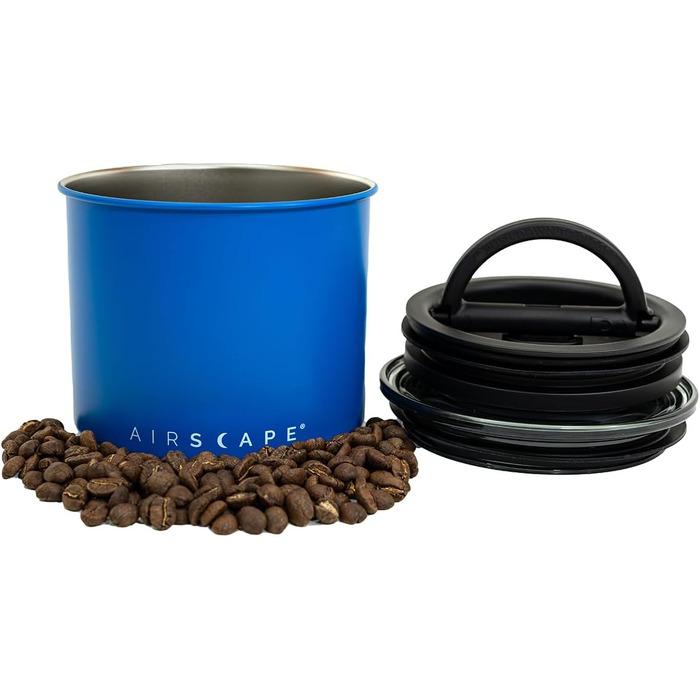 Planetary Design Airscape Контейнер для кави з нержавіючої сталі | Герметична ємність для продуктів | Патентований щільний кришка | Зберігання продуктів без кисню (Матовий блакитний, Small)