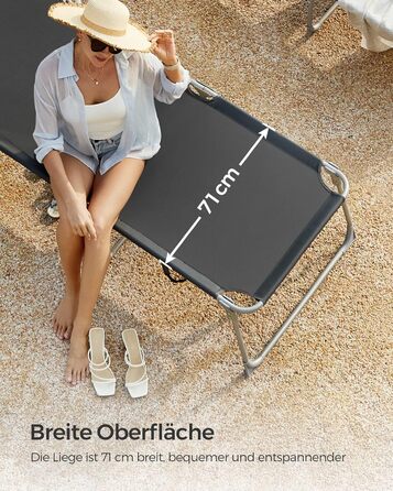 Лежак для відпочинку SONGMICS - великий, складаний, з сонцезахисною козирком та регульованою спинкою, 200 x 71 x 38 см, вантажопідйомність 150 кг, для саду, басейну, тераси, темно-сірий