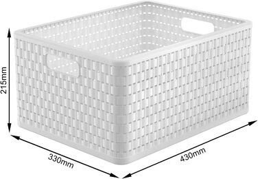 Набір із 3 коробок для зберігання Ротанг Look, пластик (PP) без бісфенолу А, 3 x A4/28 л, (43 x 33 x 21,5 см), 3 (білий)
