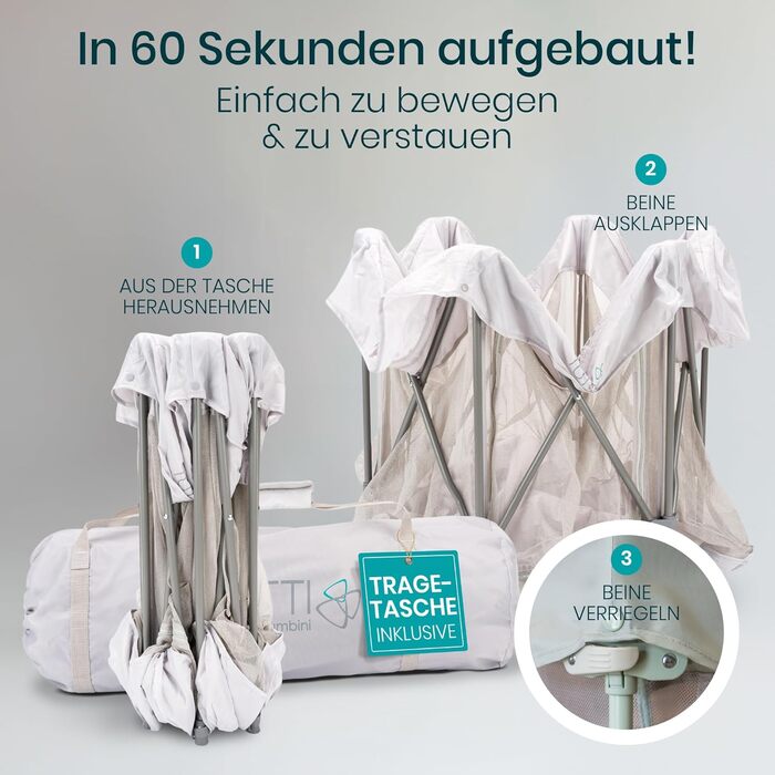 Дитячий манеж Tutti Bambini Laufstall - складаний, з сіткою 360°, швидким складанням, дверцятами на блискавці, килимком та сумкою, 135 x 135 x 75 см (листяний зелений)