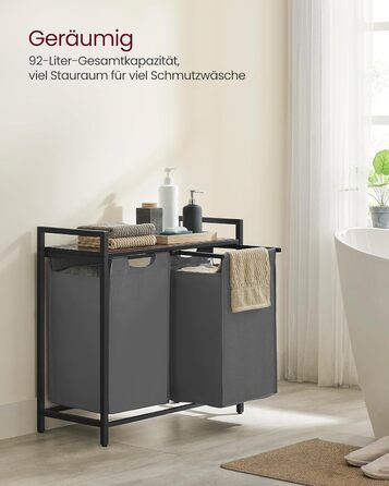 Кошик для білизни VASAGLE з 2 відділеннями, 92 л, чорно-вінтажний, з металевим каркасом