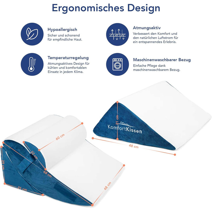 Набір подушок Keilkissen 4 шт. | Ергономічний набір подушок 12 в 1 з знімним та пральним чохлом для сну та читання