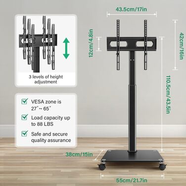 Підставка для телевізора на колесах FURWOO: поворотна, мобільна, для 27-60