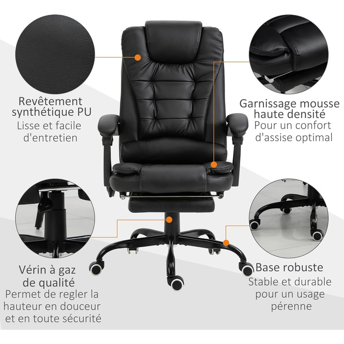 Крісло офісне Vinsetto з масажем, ергономічне, регульоване, чорне