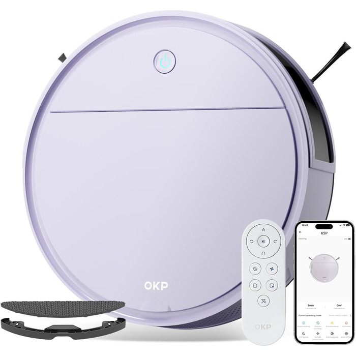 Робот-пилосос OKP K5P Purple: 5000Pa, навігація, HEPA-фільтр, Wi-Fi, для тварин, килимів, твердих підлог