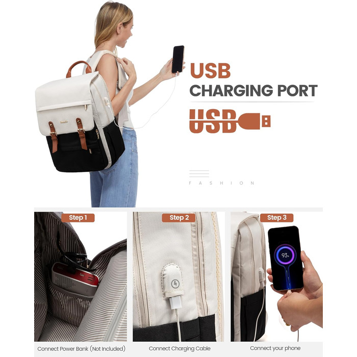 LOVEVOOK Рюкзак для жінок, рюкзак для ноутбука 15.6 дюймів, водонепроникний, для роботи, навчання, подорожей, стильний, бежевий & кавовий колір