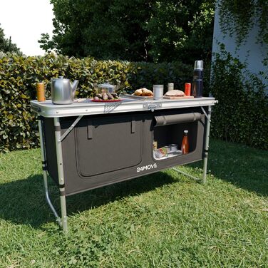 Складана туристична кухня 24MOVE® з регульованою висотою, з робочою поверхнею та відсіками для зберігання, чорна