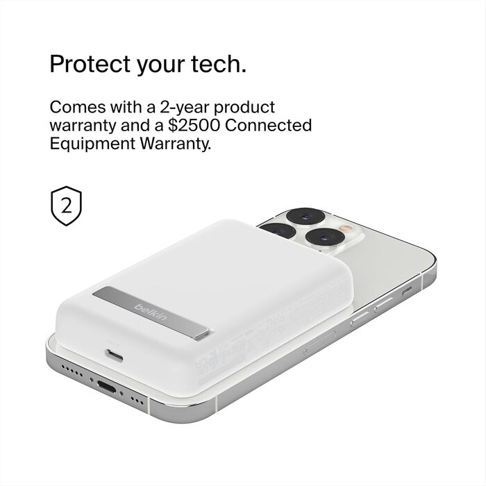 Повербанк Belkin 5000mAh MagSafe з підставкою, 7.5 Вт, сумісний з iPhone 16/15/14 - білий