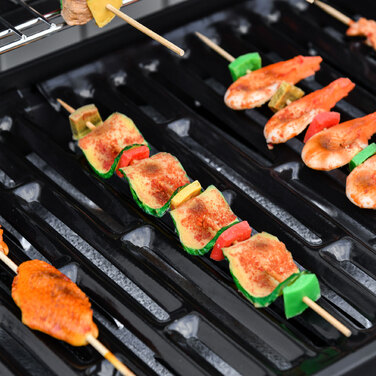 Газовий гриль Outsunny BBQ на коліщатках з 6 пальниками, 1 бічним пальником, шафкою, багатофункціональний, металевий, чорний, 135 x 50 x 100 см | Aosom