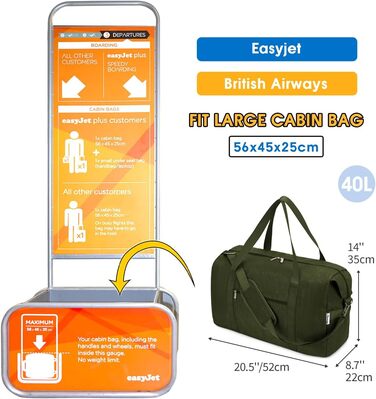 Ручна поклажа Narwey 40L Army Green - Дорожня сумка жіноча/чоловіча 52x35x22 см