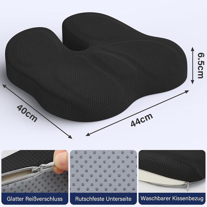 Ортопедична подушка для сидіння, ергономічна подушка для офісного крісла, подушка для куприка, комфортна подушка для стільця, зняття стресу, подушка для стільця, сидіння для автомобіля та офісу - чорна