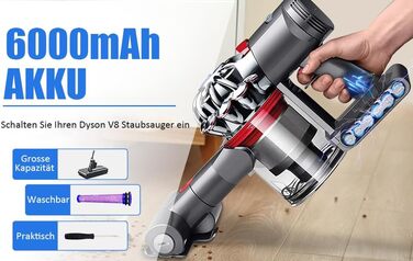 Змінна батарея BATTOOL 25,2 В 6000 мАг для пилососа Dyson V8 Animal/Absolute/Motorhead