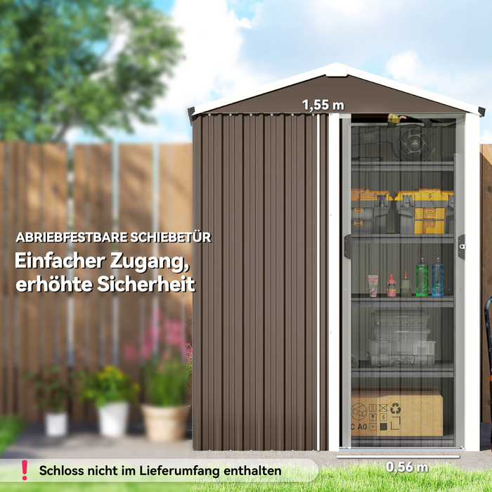 Металева споруда для інструментів 1,1 м², сарай для інструментів з плоским дахом, з замкненими розсувними дверима, для зберігання садового інвентарю, 136 x 87 x 179 см