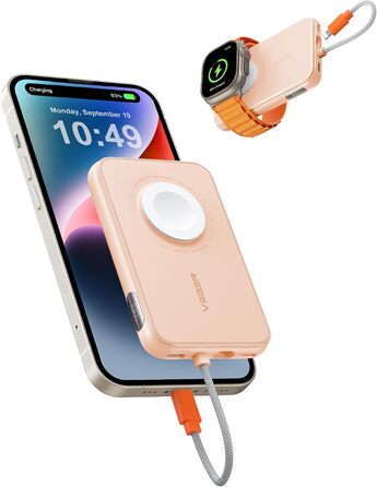 Вт PD, 5000 мАг, кабель Apple, Apple Watch зарядка, USB-C, LED-дисплей, рожевий, 20