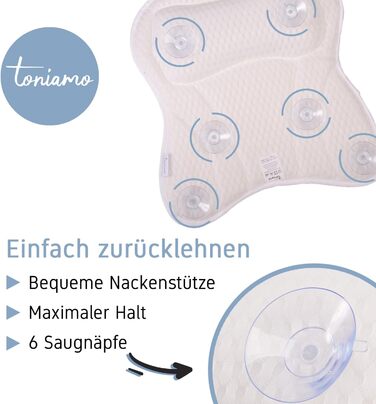 Преміум подушка для ванни з підголовником та підтримкою шиї | Ергономічна подушка для ванни з присосками | Синій (Білий)