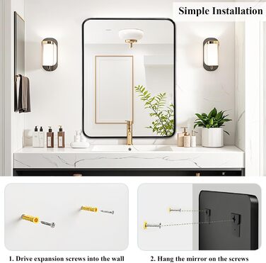 Дзеркало для ванної кімнати Fabuday з підсвічуванням, 61 x 76.2 см, чорний, з рамою. Підходить для ванної, спальні, туалетного столика.