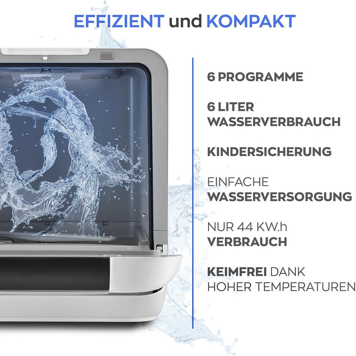 Портативна міні-мийка посуду HEINRICH'S: компактна, 6л, для дому, офісу, кемпінгу, 6 програм