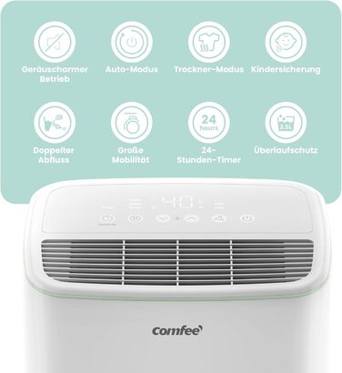 Зволожувач повітря COMFEE 12 л/день, для приміщень до 20 м², автоматична відтавання, дитячий замок, тиха робота, екологічний фреон R290