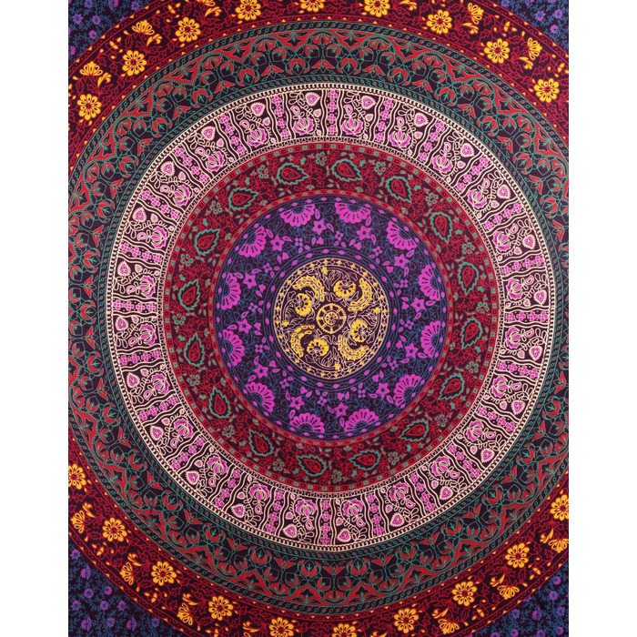 Настінний гобелен з мандалою-фіолетовий гобелен з великою мандалою в стилі хіпі, декоративний настінний психоделічний гобелен в богемному стилі Гоа для домашнього декору (274x228 см)