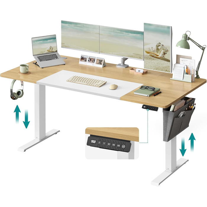 SONGMICS Регульований стіл, електричний, з пам'яттю 4 положень, 160 x 70 см, вінтажний коричневий + матовий білий, LSD026X01