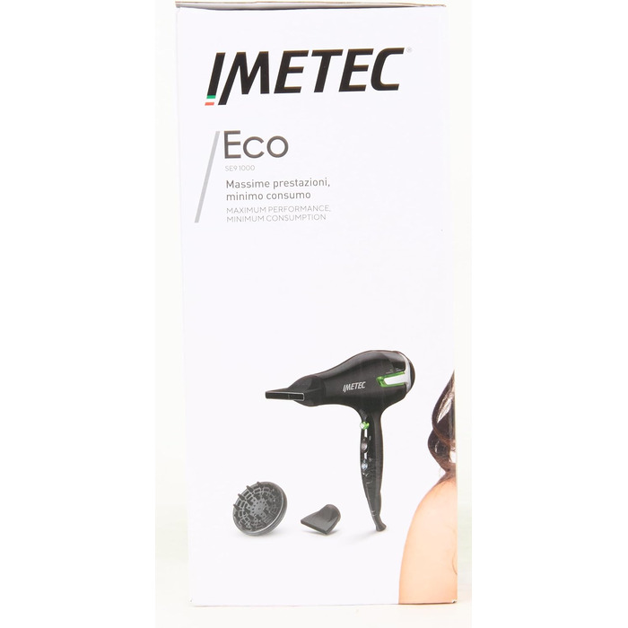 Фен Imetec Eco SE9 1000, 1400 Вт, енергозбереження, 8 комбінацій повітря/температура, дифузор