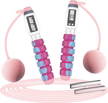 Скакалка VINSOC з лічильником, скакалка для дорослих EVA Speed Rope, регульована довжина скакалки - поролонова ручка (рожева)