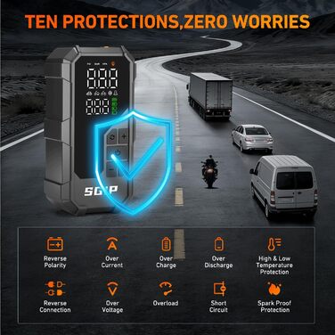 Powerbank-пусковий пристрій 26800mAh Starthilfe 7000A для автомобілів з компресором та ліхтариком, сумісний з бензиновими та дизельними двигунами (до 8.0L)