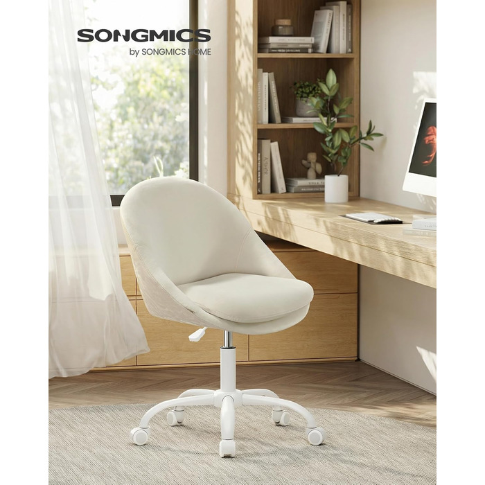 Крісло SONGMICS для офісу та дому, з оксамитовою передньою частиною, регульоване по висоті, для робочого кабінету або спальні, кремовий колір, OBG020WD01