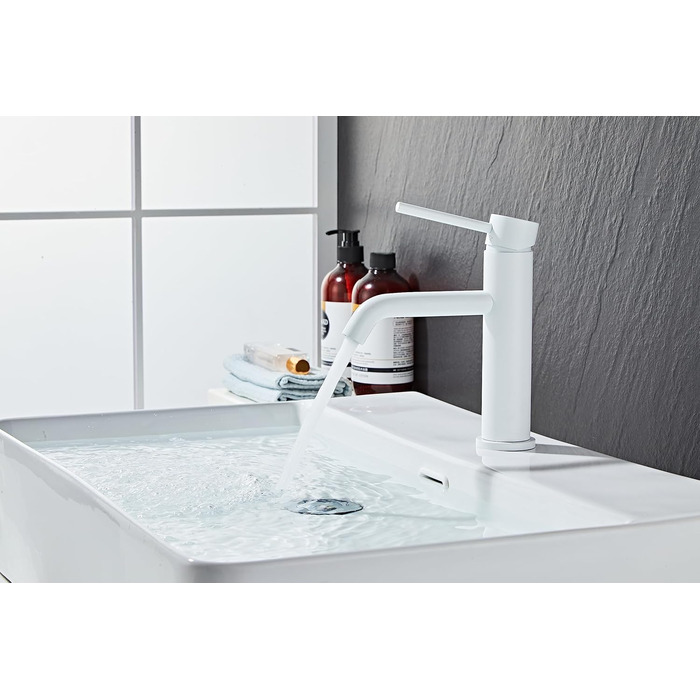 Змішувач для ванної кімнати з нержавіючої сталі Позачасовий і сучасний дизайн з Данії Одноважільний змішувач для ванної кімнати Змішувач для умивальника Висока якість і довговічність (Білий)