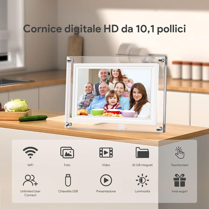 Цифрова фоторамка 15.6 дюймів з Wi-Fi, HD IPS сенсорний екран 1920x1080, 32ГБ пам'яті, підтримка Frameo App, автоматичний поворот зображення