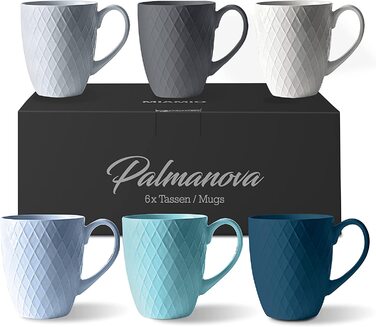 Мл - Набір кавових чашок / кухлів-сучасна керамічна чашка матова-кавова чашка великого розміру-Колекція Palmanova (Ocean, 6 шт., 400