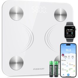 INSMART Розумні ваги для вимірювання тіла з Bluetooth, цифрова вага для людей, аналіз складу тіла: жир, маса м'язів, вода, білок, кісткова маса, ІМТ, BMR, пульс