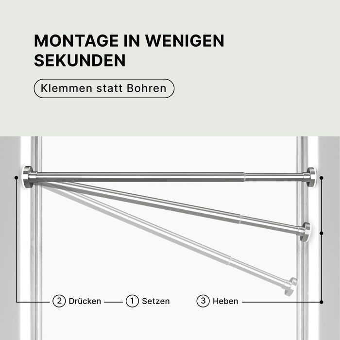 Штанга для душу без свердління 90-160 см, срібна, Ø 25 мм, телескопічна – для ванної, душової кабіни та перегородки. 1 шт.