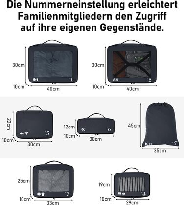 Набір органайзерів для подорожей ECOHUB для валізи, 7 предметів, екологічні пакувальні куби з переробленого PET, темно-синій