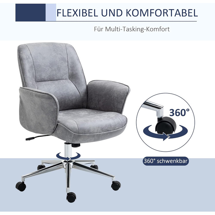 Крісло Vinsetto для офісу та дому: регульоване, поворотне, з функцією гойдання, для робочого кабінету або спальні, сірого кольору (до 120 кг)