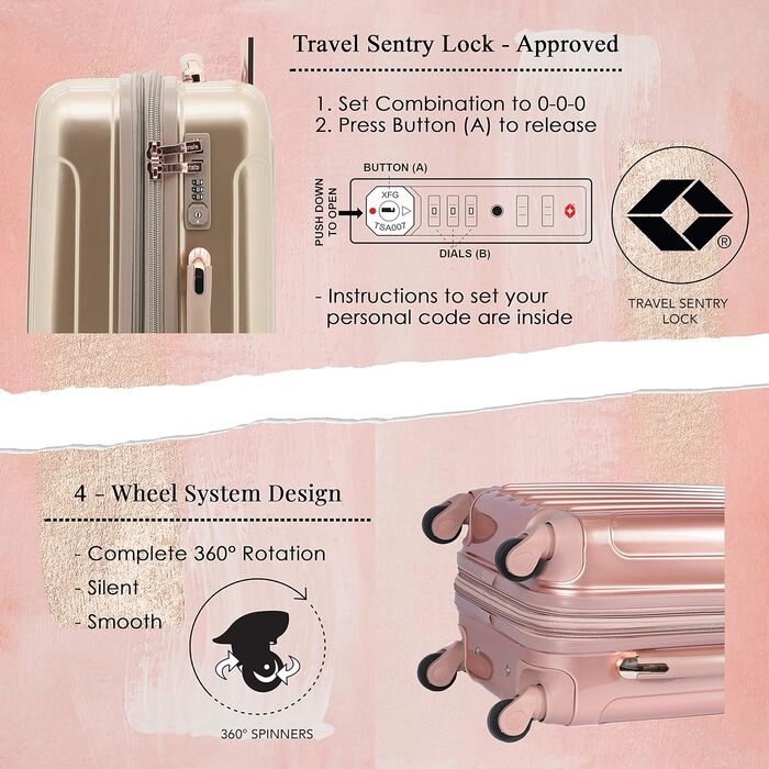 Набір валіз Kensie для жінок Alma, Рожеве золото, 50 см (20 дюймів)