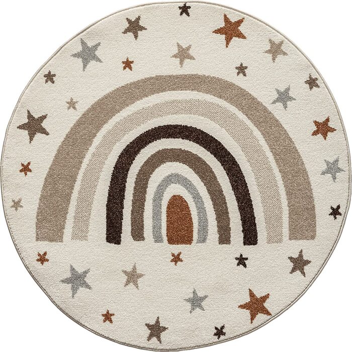 Килим Beat Kids Сучасний м'який дитячий килим з м'яким ворсом, що не вимагає особливого догляду, не пофарбований ,з райдужним малюнком (кругла форма 160 х 160 см, кремовий)
