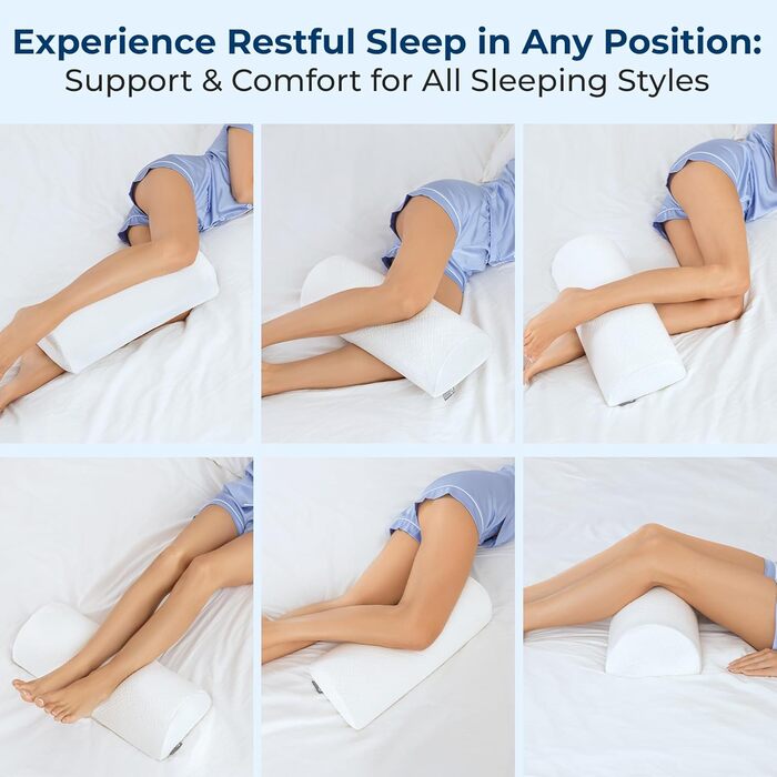 Подушка для підтримки ніг та колін 5 Star United Halbmond, преміум-меморі піна, ергономічна, для тих, хто спить на боці, 52x20x11 см, біла