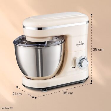 Кухонна машина Klarstein Bella: планетарний міксер з нержавіючої сталі, 1200 Вт, 6 швидкостей, 3 насадки