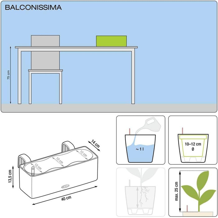 Горщик LECHUZA CUBE Color Triple білий 13680, 40x14x13,5 см - для квітів та зелені