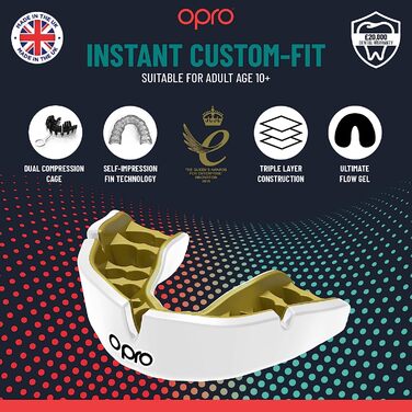 Захисні капи OPRO Instant Custom-Fit, революційна технологія індивідуальної підгонки для максимального комфорту і захисту, захист зубів для регбі, боксу, хокею, бойових мистецтв трилисник
