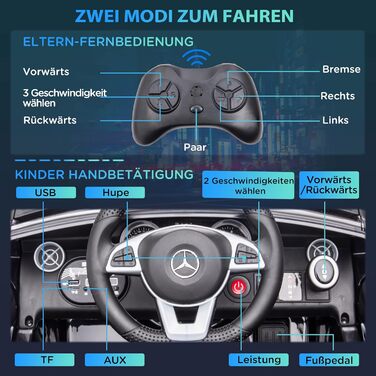 Дитячий електромобіль Mercedes SLC 300 AIYAPLAY 12V з пультом, LED, музикою, ременем безпеки, чорний, для дітей від 3 років