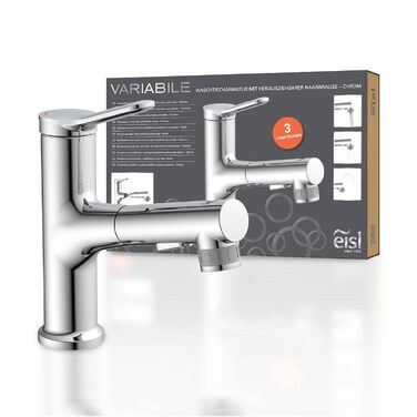 Змішувач для умивальника EISL з висувним розпилювачем для миття волосся, водозберігаючий кран, кран для ванної кімнати, хром (Variabile)