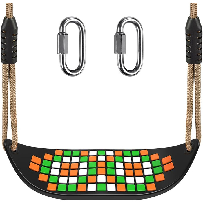 Гойдалка садові SELEWARE з міцним сидінням, 2м регульованим канатом та 2 карабінами, чорна (квадратне сидіння)