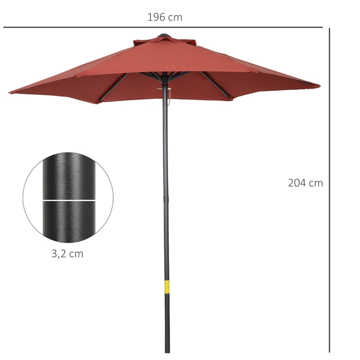 Outsunny Parasol Ø196 см, поворотна парасолька з функцією складання, шестикутна балконна парасолька пляжна парасолька вітрозахисна стабільна ринкова парасолька Crank Parasol Захист від сонця для пляжу Балкон Сад, винний червоний