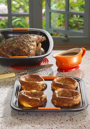 Форма для випічки Yorkshire від LE CREUSET, 12 шт., діаметр 7 см, з антипригарним покриттям, для закваски, з вуглецевої сталі, антрацит/помаранчевий