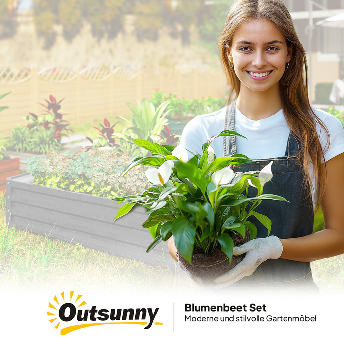 Outsunny Підвищене Грядка, Квітник, Огород, Ящик для Рослин, Грядка для Трав – для Саду, Тераси, Балкону, Сталь, Світло-Сірий, 120 x 120 x 30 см | Aosom