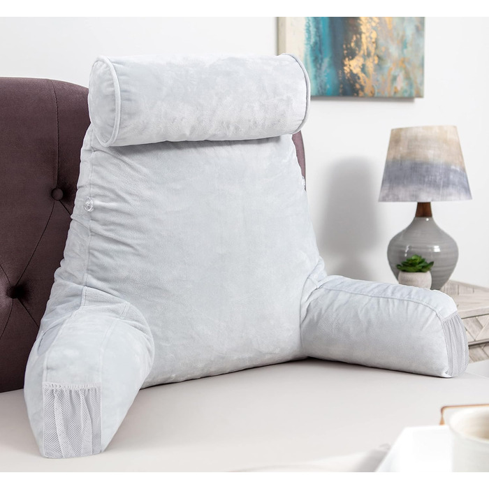 Подушка для чоловіків - сіра, велика, для читання та відпочинку в ліжку з підлокітниками. Висока спинка, преміум піна з пам'яті, знімна подушка для шиї на еластичному шнурі. Середня оригінальна версія | Темно-зелений |